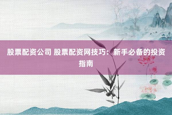 股票配资公司 股票配资网技巧：新手必备的投资指南