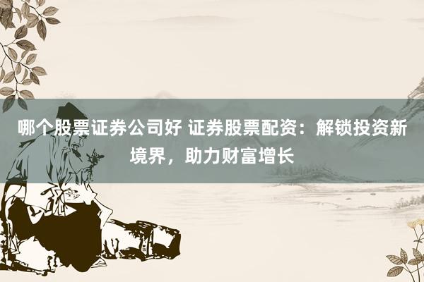 哪个股票证券公司好 证券股票配资：解锁投资新境界，助力财富增长