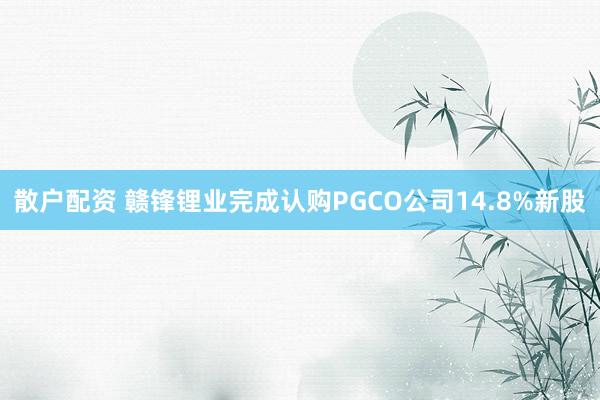 散户配资 赣锋锂业完成认购PGCO公司14.8%新股