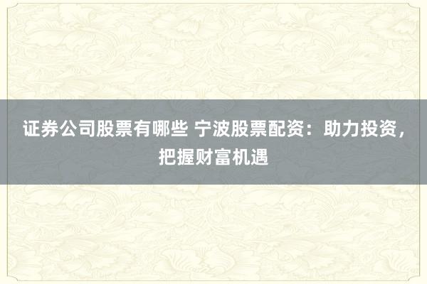 证券公司股票有哪些 宁波股票配资：助力投资，把握财富机遇
